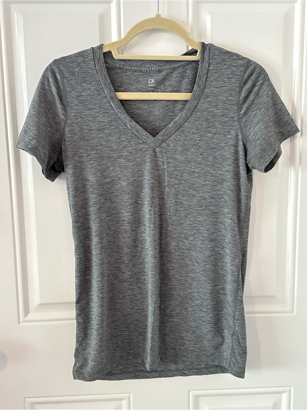 GAP Set of 2 V-Neck Short Sleeve Tee - Heather Grey and Purple/Black Striped